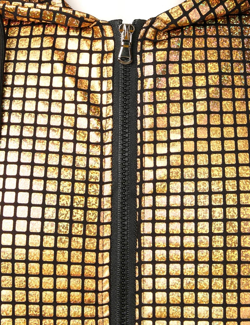 ZEROYAA Mens Hipster Metallic Sequins Zip Up Sleeveless Hooded Vest T Shirt with Kangaroo Pocket ZLSV17 Gold Large - Image 4